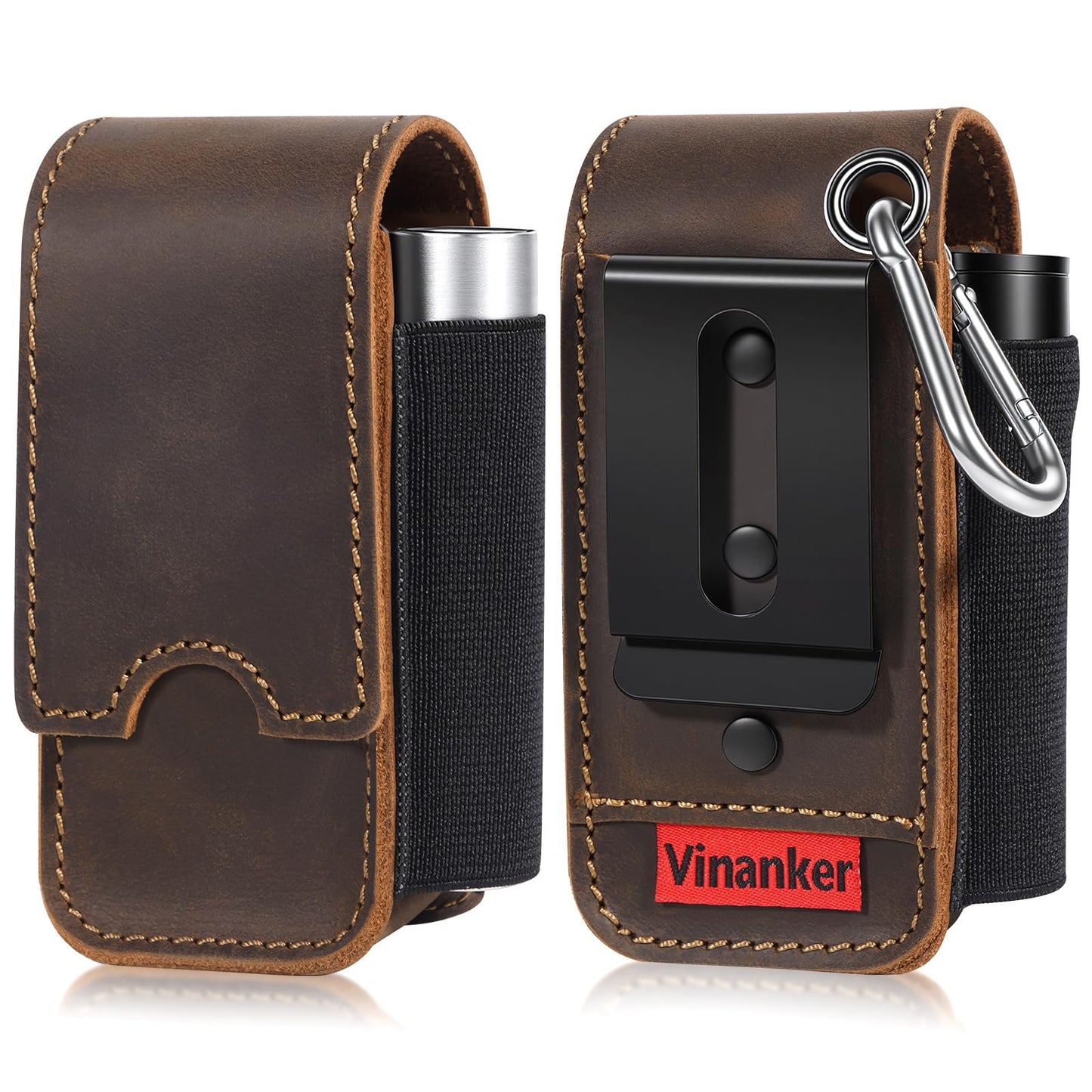 Vinanker Genuine Leather Multitool Pouch for Leatherman, EDC Belt Organizer Holster with Dual-Compartment Multitool Sheath for Men (Darkbrown)