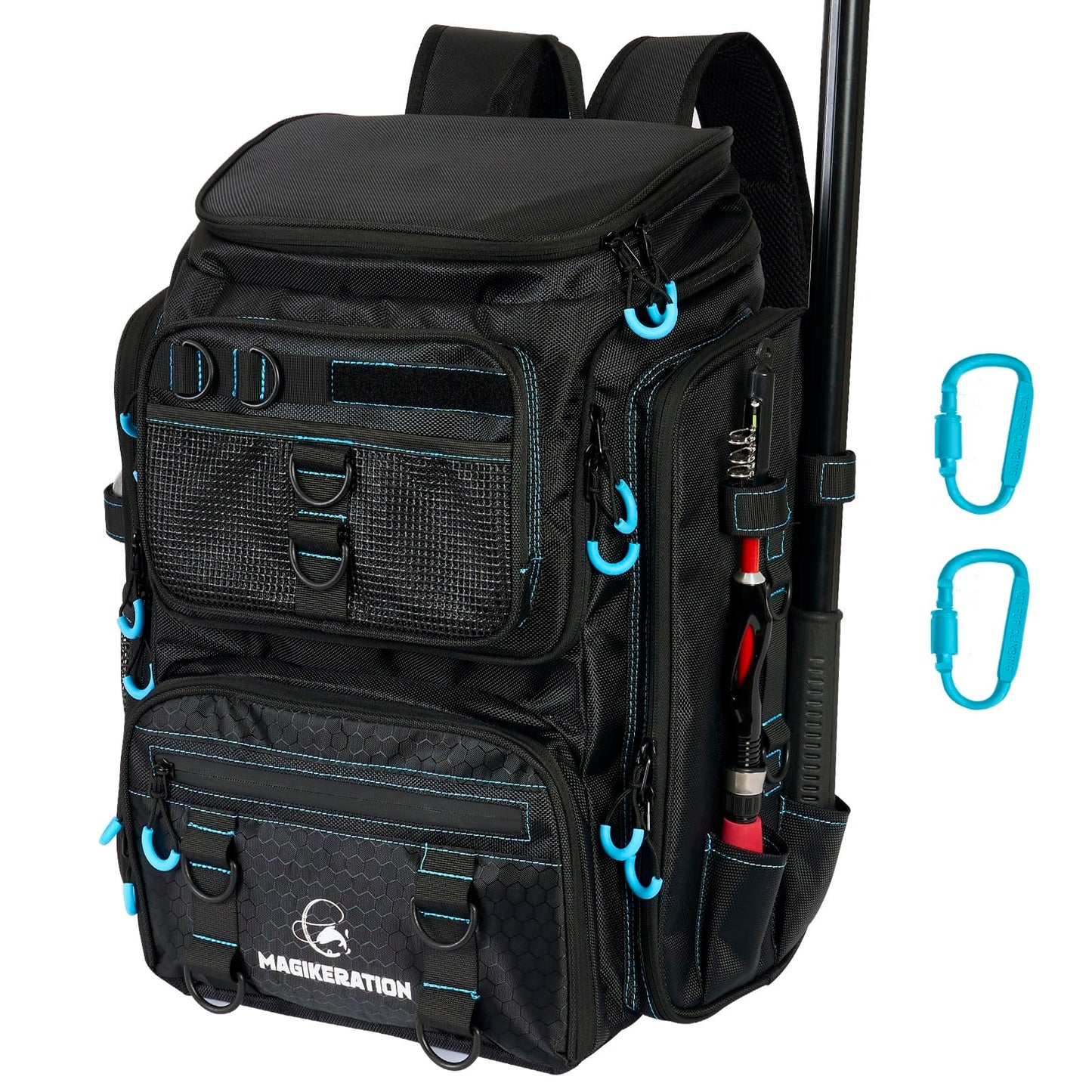 Magikeration Fishing Backpack with Rod Holders,900D Oxford Water-Resistant Fishing Gear,42L Large Storage Tackle Bag for Men