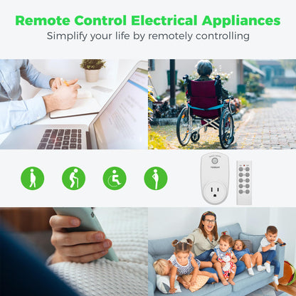 3 Pack Remote Control Outlet, TESSAN Wireless Electrical Plug Switch for Lights, Lamps, Fans, 100ft RF Range Indoor On/Off Switch, 1200W (1 Remote + 3 Outlet)
