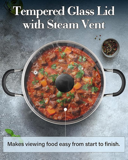 Cook N Home Professional 10.5 Quart Nonstick Stock Pot with Lid, Riveted Handles, Big Soup Pot for Holiday Feasts, Stockpot with Even Heating, Induction Cookware, Oven & Dishwasher Safe, Marble Red