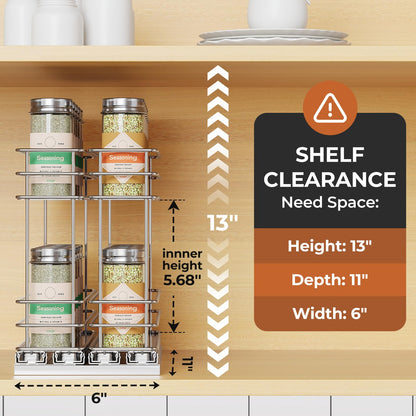 Pull Out Spice Rack Organizer for Cabinet, Slide Out Spice Racks, Easy to Install, 2.1''Wx10.35''Dx8.26''H, 3 Drawers 2 Tiers(Black)