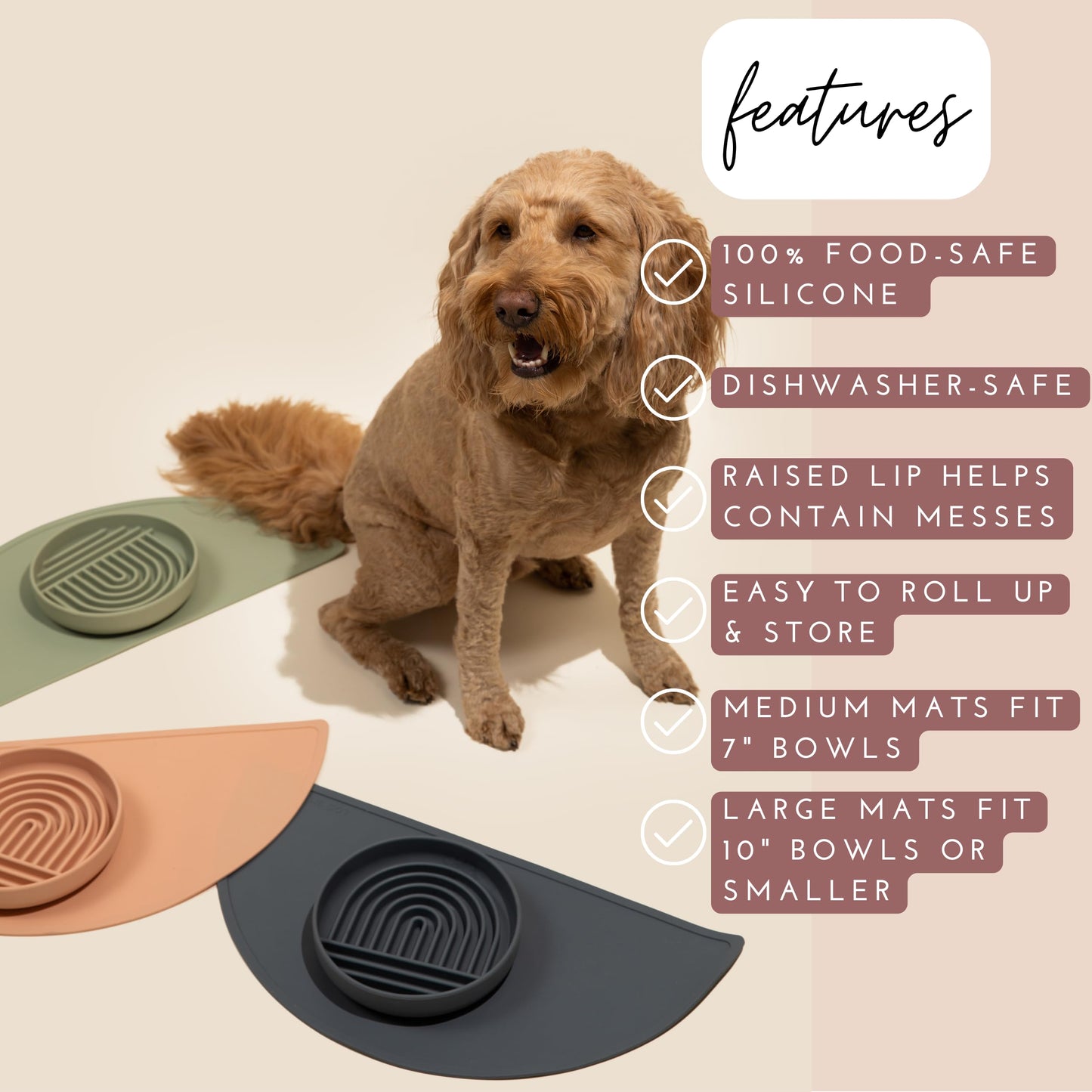Should We Go? Waterproof Silicone Dog Food Mat – Medium Size Non-Slip Pet Bowl Mat, Raised Edge Design, Easy-to-Clean Pet Food Placemat for Dog & Cat Bowls, 21" Across x 10.5" Deep - Ocean Blue