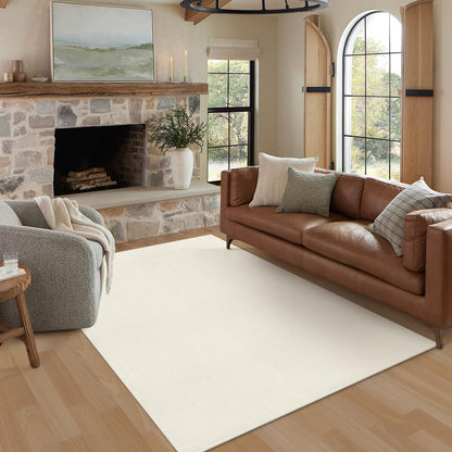 LEEVAN Washable Area Rug 4x6, Hand-Woven Cotton Living Room Rug, White Braided Bedroom Rugs, Farmhouse Indoor/Outdoor Floor Carpet for Patio, Nursery, Office, Playroom, Dining Room