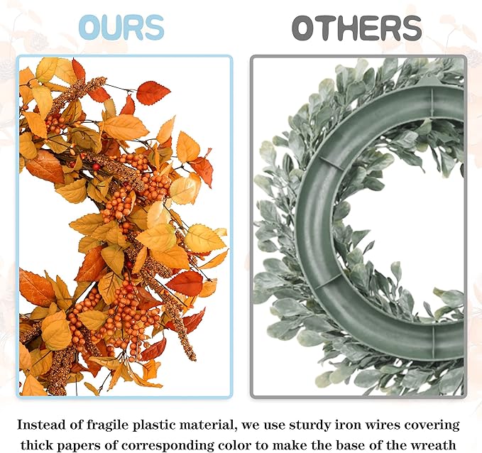 YNYLCHMX 18" Fall Wreaths for Front Door, Artificial Autumn Wreath, Fall Door Wreath with Eucalyptus Leaves and Sorghum for Home Porch Window Wall Farmhouse Decor, Indoor Outdoor, Holiday Decor