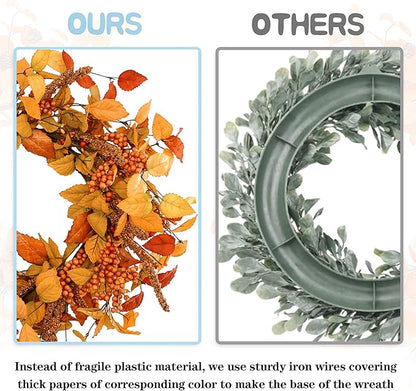 YNYLCHMX 18" Fall Wreaths for Front Door, Artificial Autumn Wreath, Fall Door Wreath with Eucalyptus Leaves and Sorghum for Home Porch Window Wall Farmhouse Decor, Indoor Outdoor, Holiday Decor