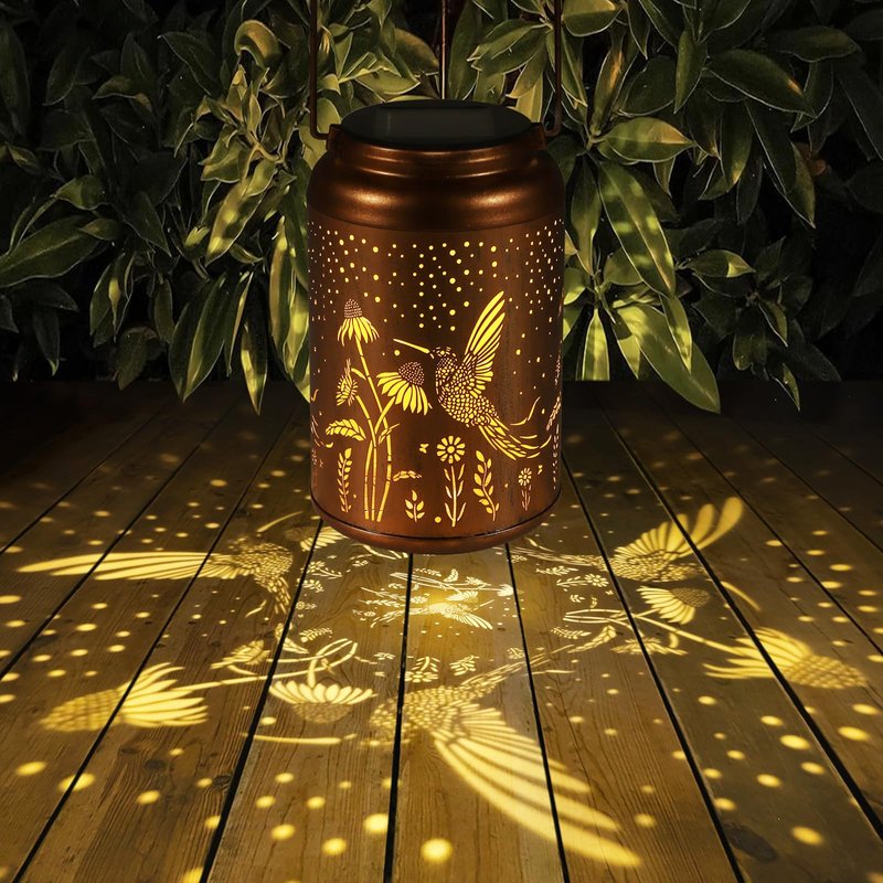 Solar Lanterns Outdoor Waterproof Hummingbird Garden Decor Gifts for Women Mom Grandma Hanging Lights Metal Decoration Outside for Yard, Patio,Backyard,Porch(Long-Tailed Hummingbird)