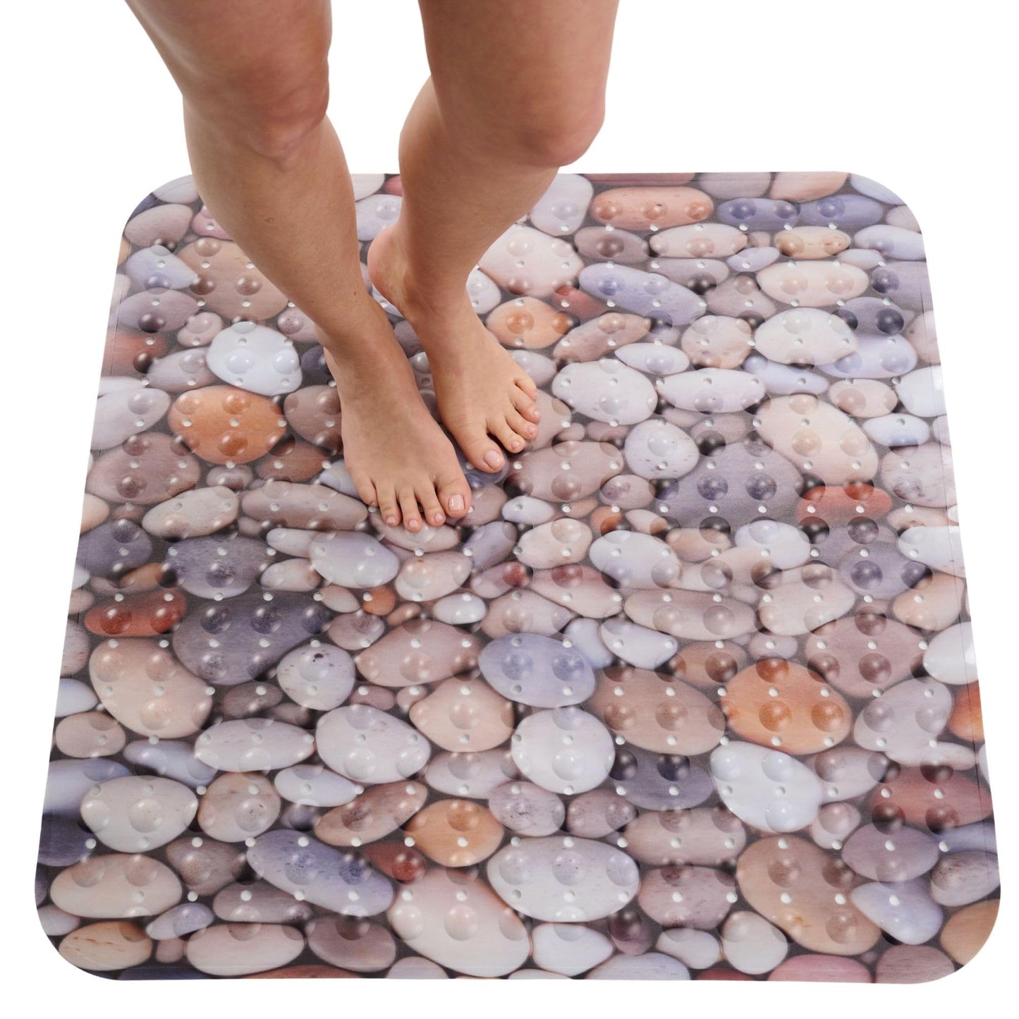 ENKOSI Extra Large Square Non Slip Shower Mat - 31 x 31-inch XL Bathroom Shower Mat - Square Shower Mats for Shower Stall Floors | Secure Suction Cups and Drain Holes (31x31 Pebble Stone)