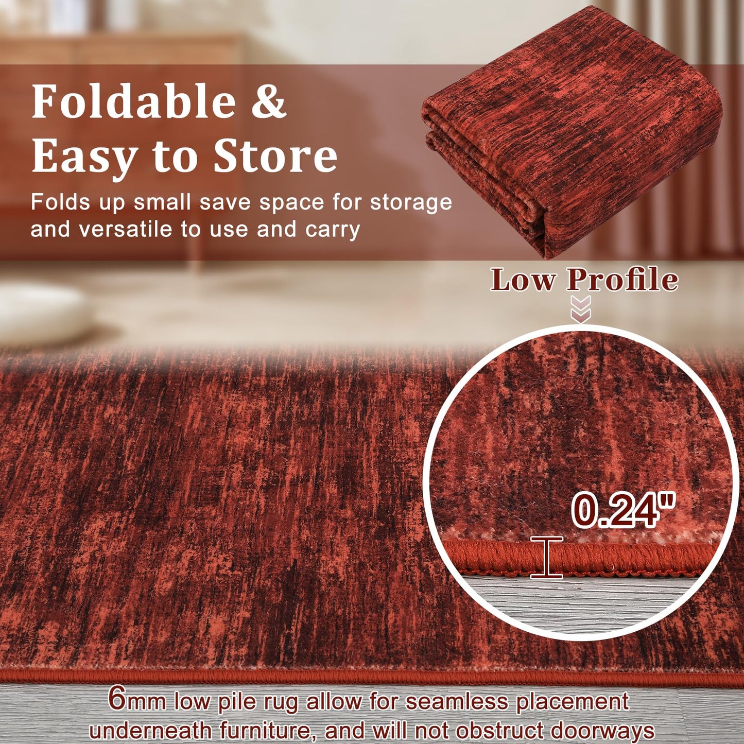RUGSREAL Living Room Area Rug 9x12 Washable Rug Non-Slip Stain Resistant Modern Abstract Bedroom Rug Contemporary Throw Floor Carpet for Dining Room Solid Area Rug for Home Office, Red