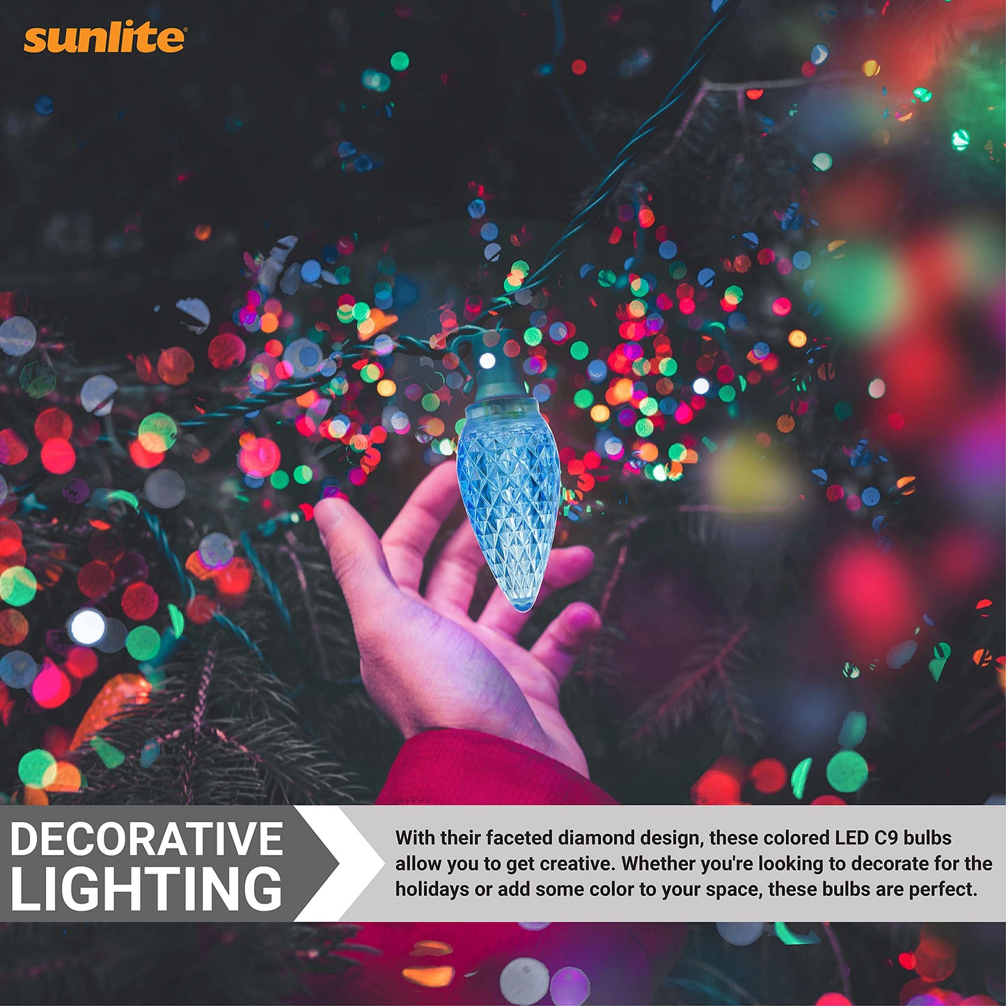 Sunlite 80705 LED C9, Holiday Decorative Light Bulb, 0.4 Watts, E17 Intermediate Base, Faceted Christmas-Lights; Nightlight, Blue