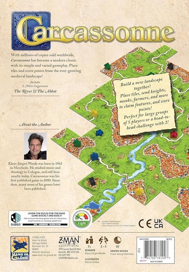 Asmodee Carcassonne Board Game - Classic Tile-Laying Strategy Game Family Fun Medieval Adventure for Kids &amp Adults Ages 7+ 2-5 Players 35 Minute Playtime
