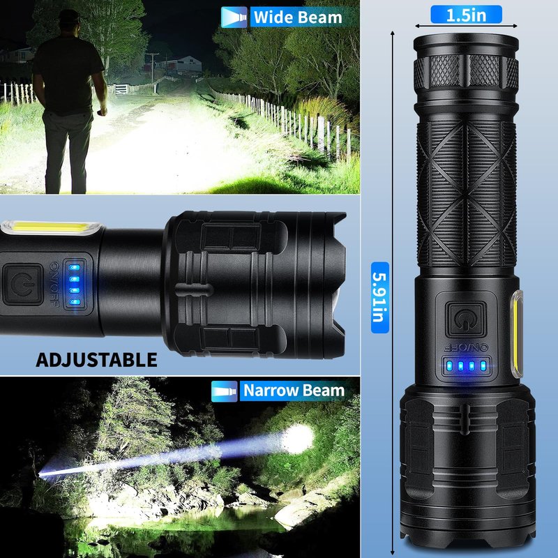 taoquwe Rechargeable LED Flashlights High Lumens, 99,000 Lumen Super Bright Flashlight with 7 Modes & Waterproof, Powerful USB Rechargeable Handheld Flash Light for Camping Home
