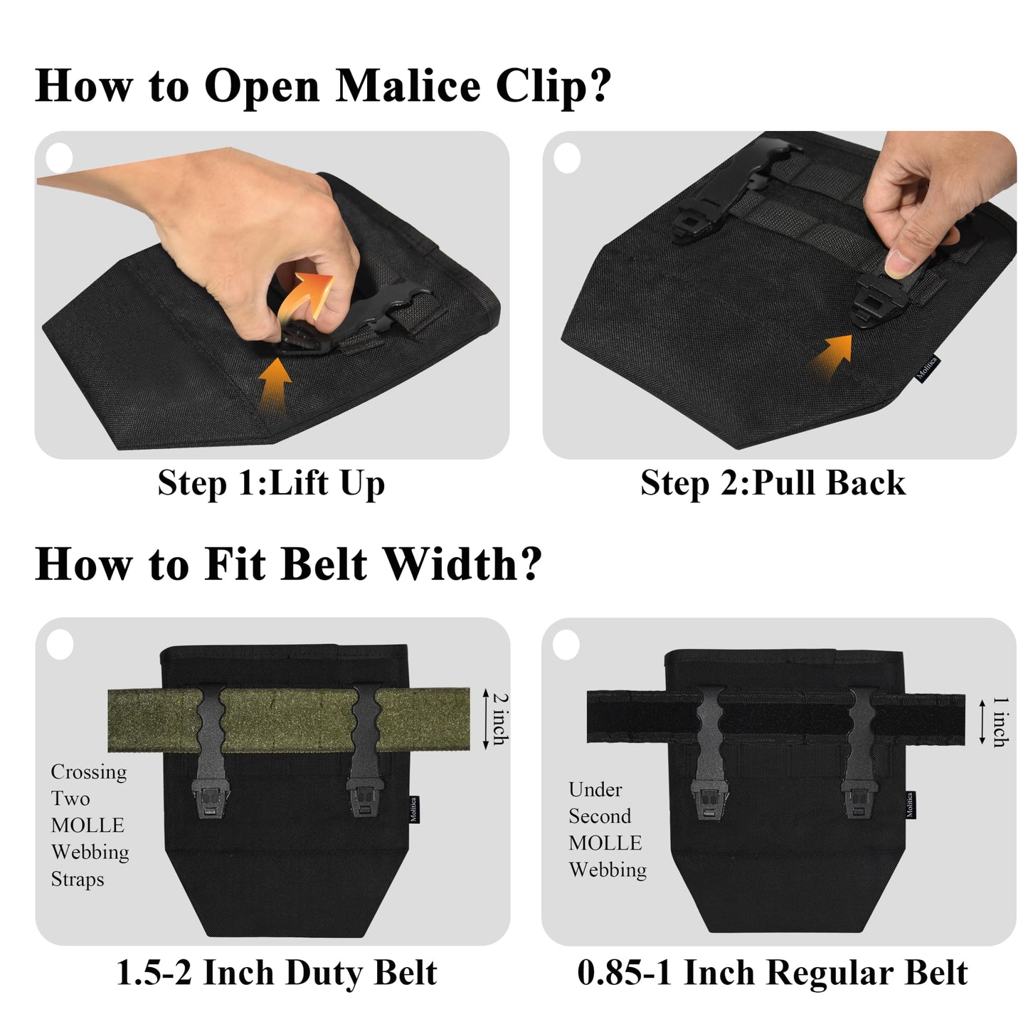 Molitica Molle Dump Pouch,Tactical Mag Dump Pouch with 4 Malice Clips,Compatible with 0.8-2 inch Duty Belt,Utility Nylon Waist Bag for Hunting,Hiking,Range,2.5-3L (Black)