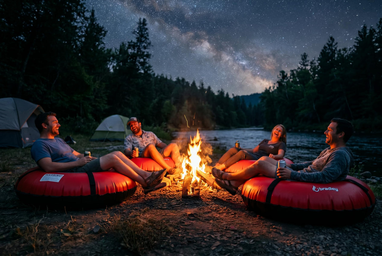 Pack of Two Bradley Heavy Duty Tubes for Floating the River; Whitewater Water Tube; Rubber Inner Tube with Cover for River Floating; Linking Tandem River Tubes; River raft Tube Red