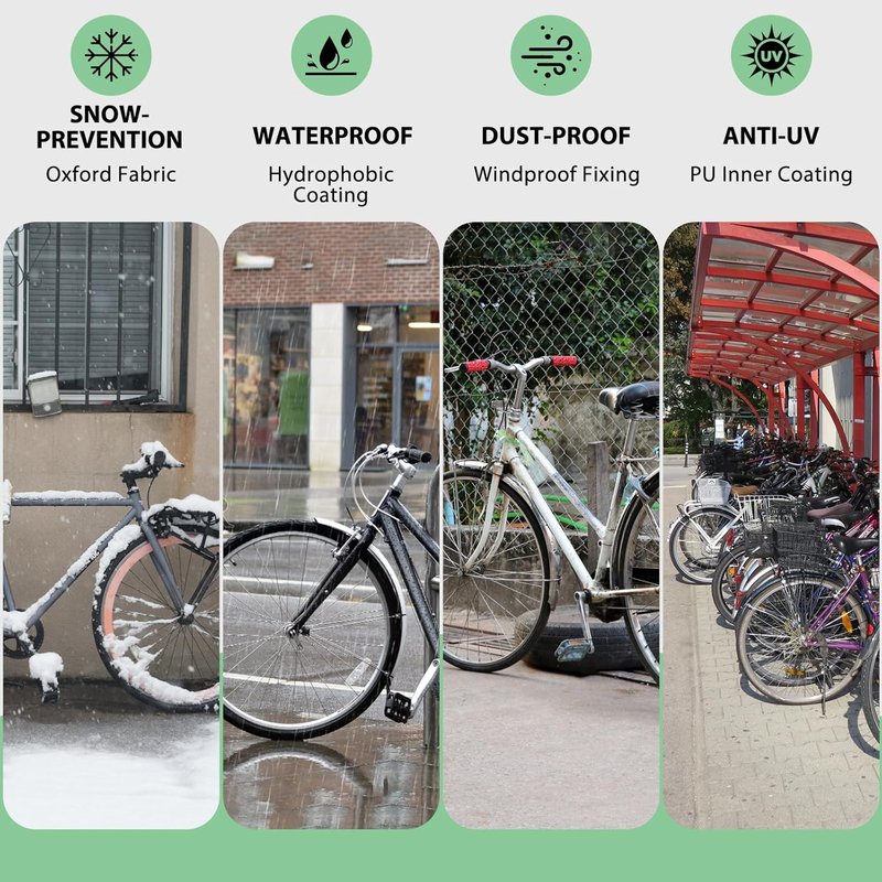 Bike Cover Waterproof - Outdoor Storage for 3 Bikes | UV, Dust & Wind Protection, 210D Black & Green, XXXL Size
