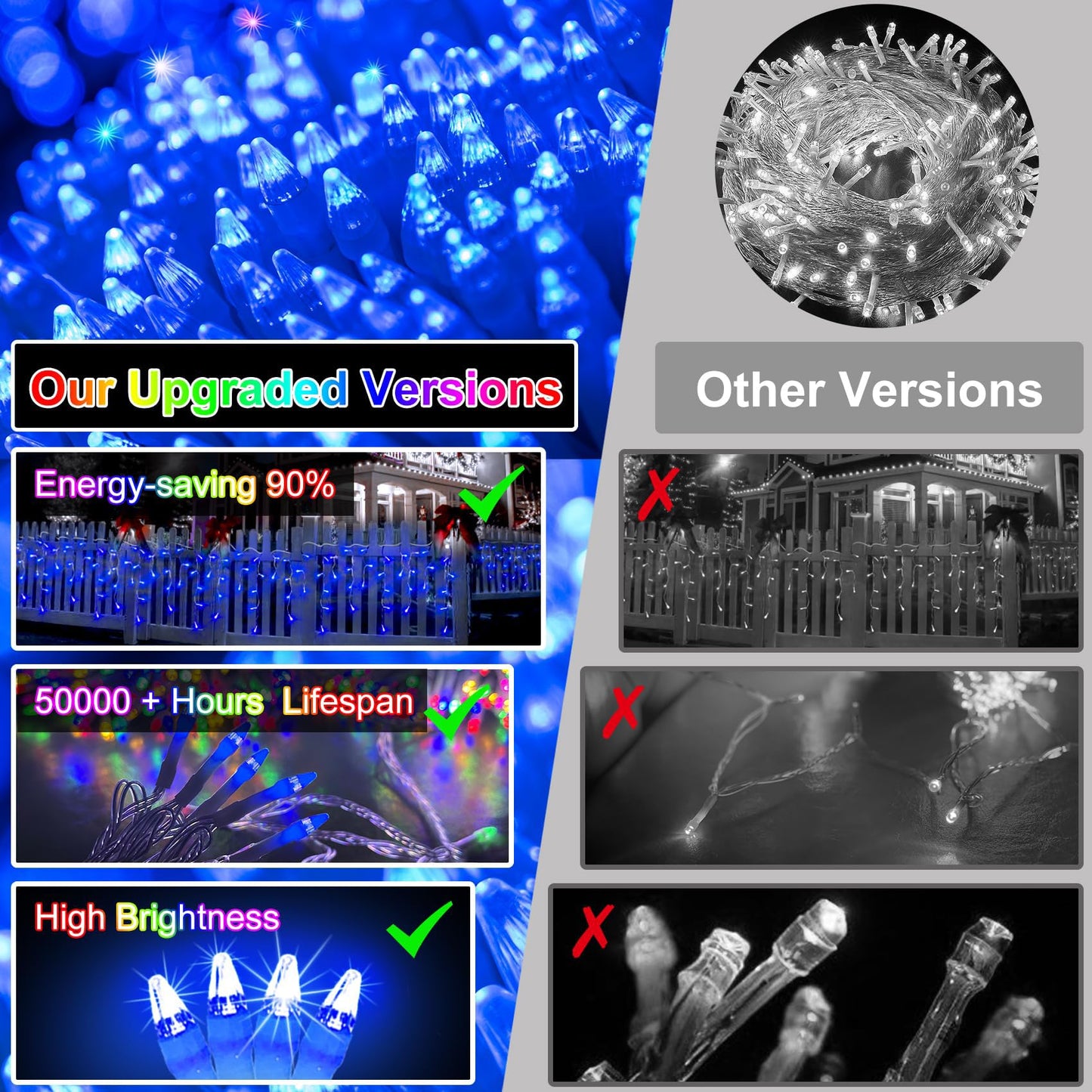 WUXYIYANG 82FT 810 LED Outdoor Christmas Lights - 180 Ice Drops, 12 Pro Modes with Timer Memory & Brightness, Waterproof Hanging Ice String Light for Holiday Wedding Garden Fence House Decor (Blue)
