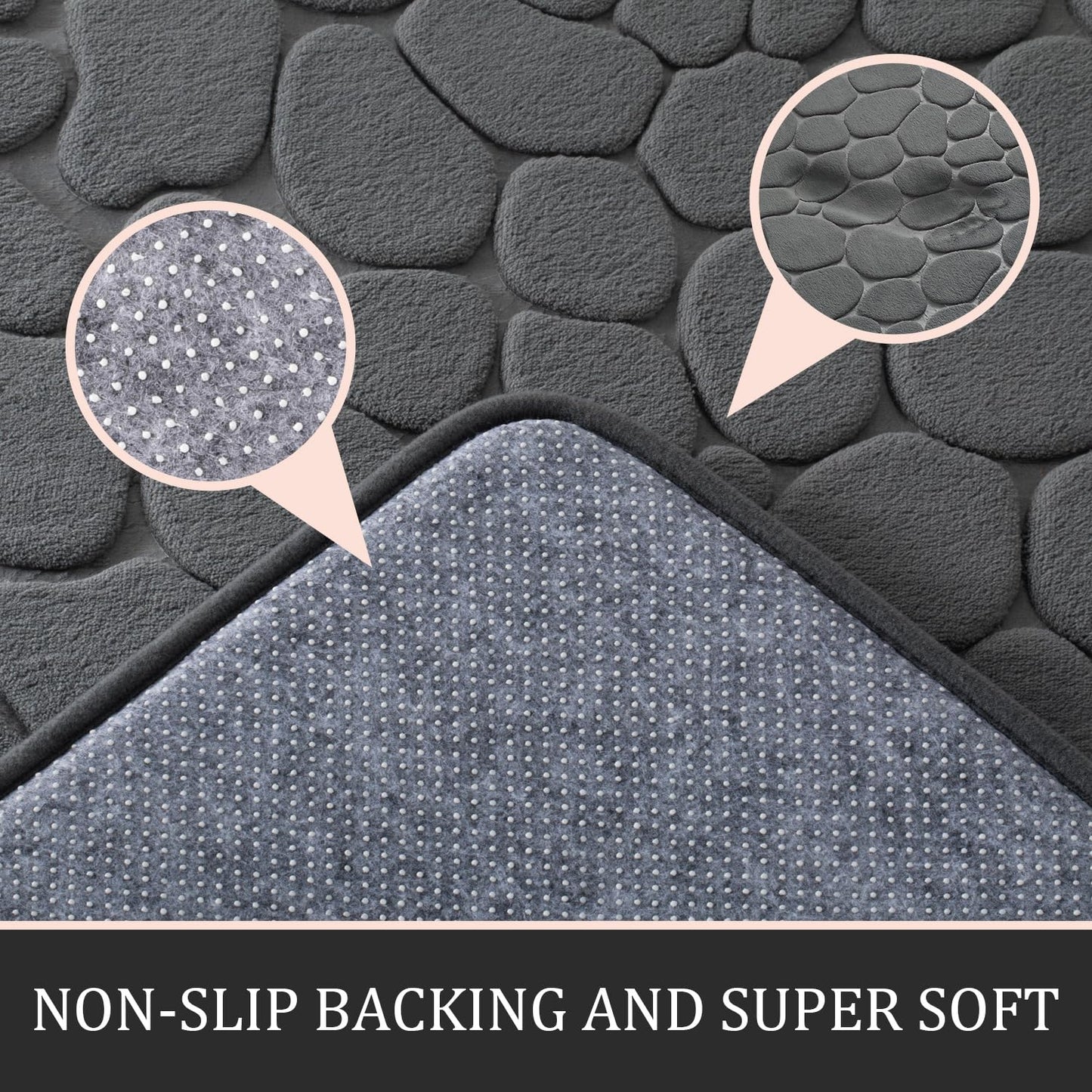 YIHOUSE Bathroom Rugs Mat Set, Memory Foam Bath Mat 2 Piece Dark Grey
