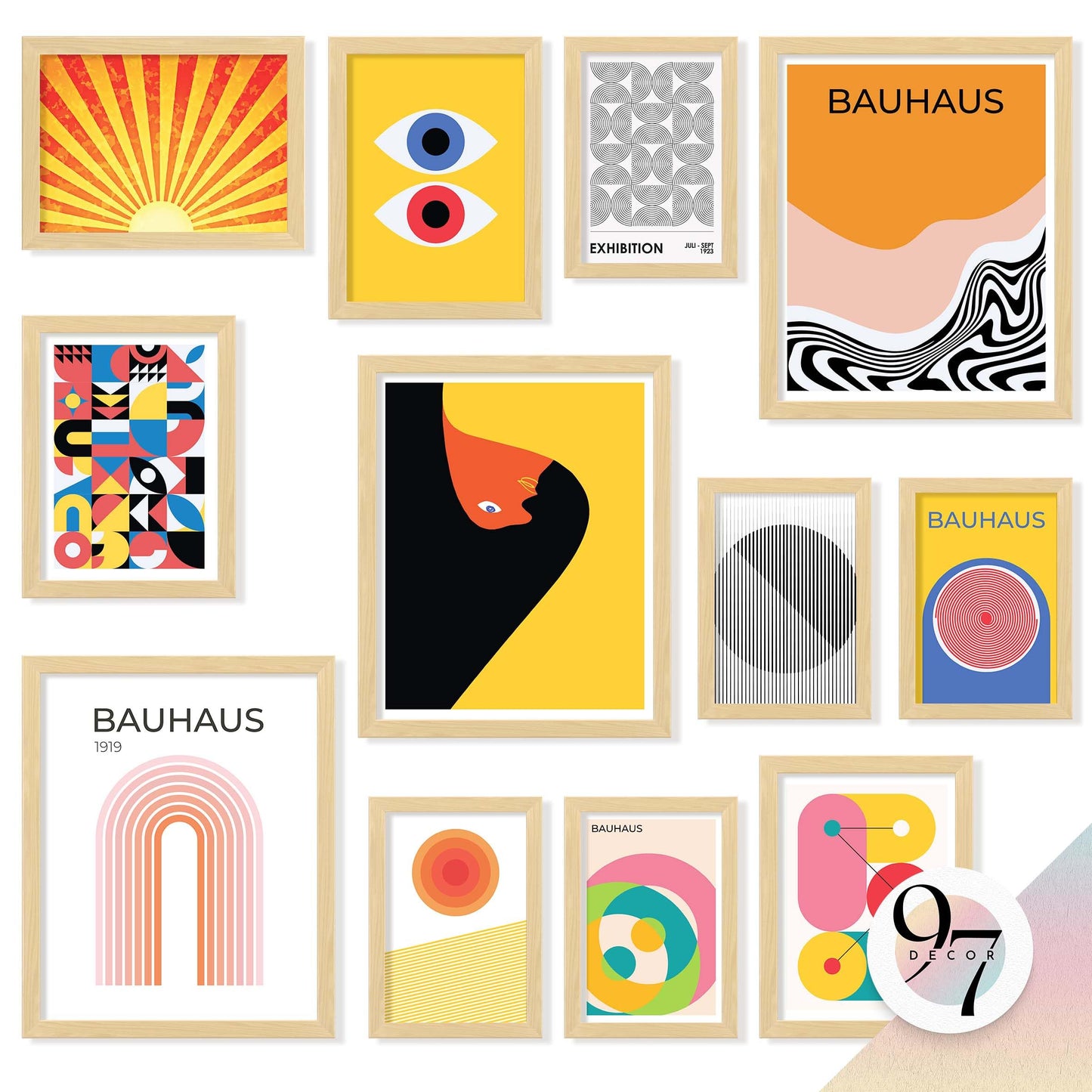 97 Decor Large 11x14 Bauhaus Wall Art Prints - Large Abstract Wall Art Decor, Mid Century Modern Art Wall Decoration, Bauhaus Poster Modern Painting Geometric Pictures For Bedroom Living Room (unframed)