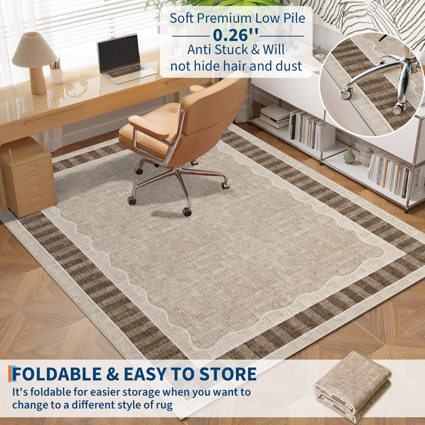 Garvee 8x10 Scalloped Area Rug, Large Washable Rug – Soft Non-Slip Backing Thin Floor Mat Carpet for Living Room Bedroom Dining Room Playroom Nursery Home Decor