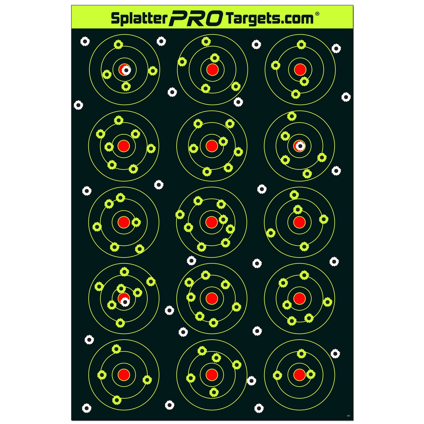 12x18 Splatter Targets. Shots Burst with a Bright Splatter Upon Impact. Instantly See Your Shots. Fully Reactive Targets.