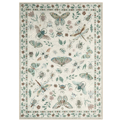 Lahome Insect Print Washable Area Rugs 5x7, Soft Rugs for Living Room Ultra-Thin Non-Shedding Modern Bedroom Rug, Throw Rug Large Carpet for Dining Room Nursery Vionnet(5'x7',Beige)