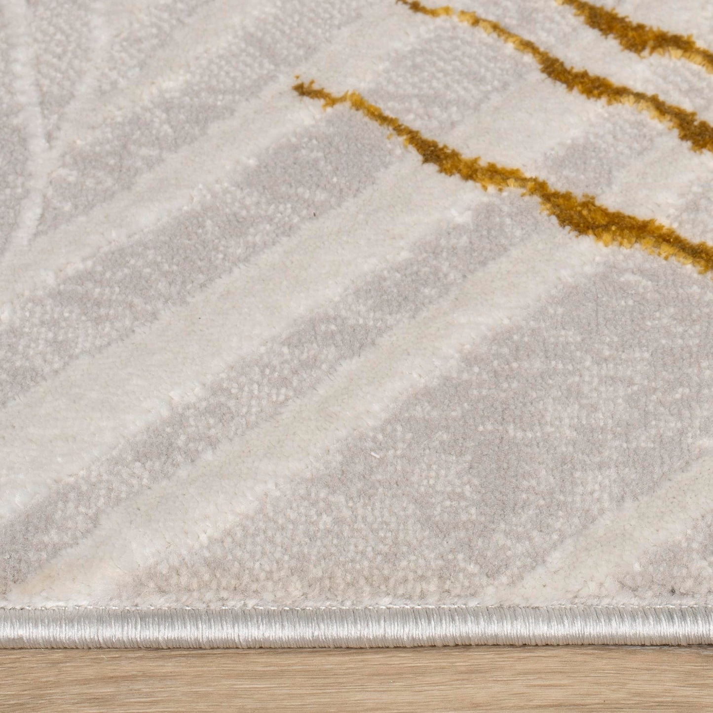 Paco Home Designer Rug with Textured Palm Leaf Pattern in Cream Gold, Size: 5'3" x 7'7"