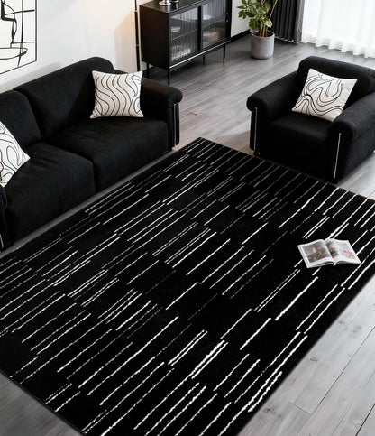 YIHOUSE 5x7 Abstract Striped Area Rug, Modern Washable Stain Resistant Rugs Non Slip, Soft Indoor Floor Carpet for Living Room, Bedroom,Dining Room, Black and White