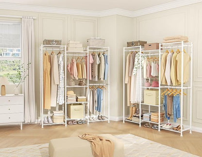 HOMIDEC Wardrobe Closet, 4 Hanging Spaces Portable Clothes Rack,Free Standing Closet Organizer and Storage System with Hanging Rods,Clothing Rack Suitable for Cloakroom,Bedroom,Entrances,etc.White