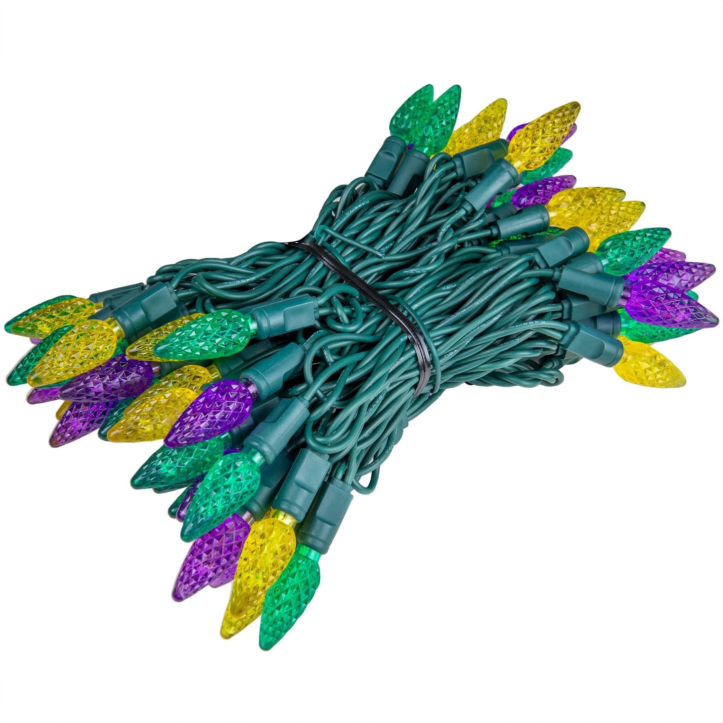 Novelty Lights 24FT 70 Light Purple Green and Yellow LED Mardi Gras Lights, C6 Bulbs, Connect up to 43 Sets, Indoor/Outdoor Use