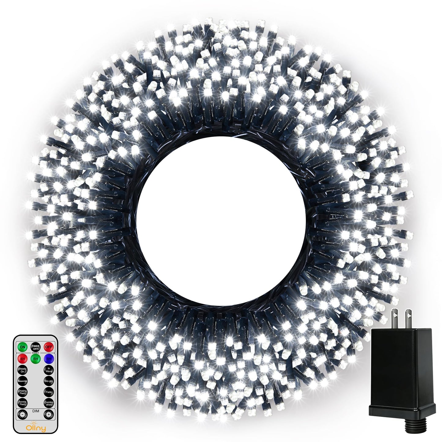 Ollny 500LED 164FT Long Christmas Tree Lights with 8 Modes Remote Timer IP44 Waterproof, Outdoor Christmas Lights for Tree House Yard Outside Xmas Decorations White