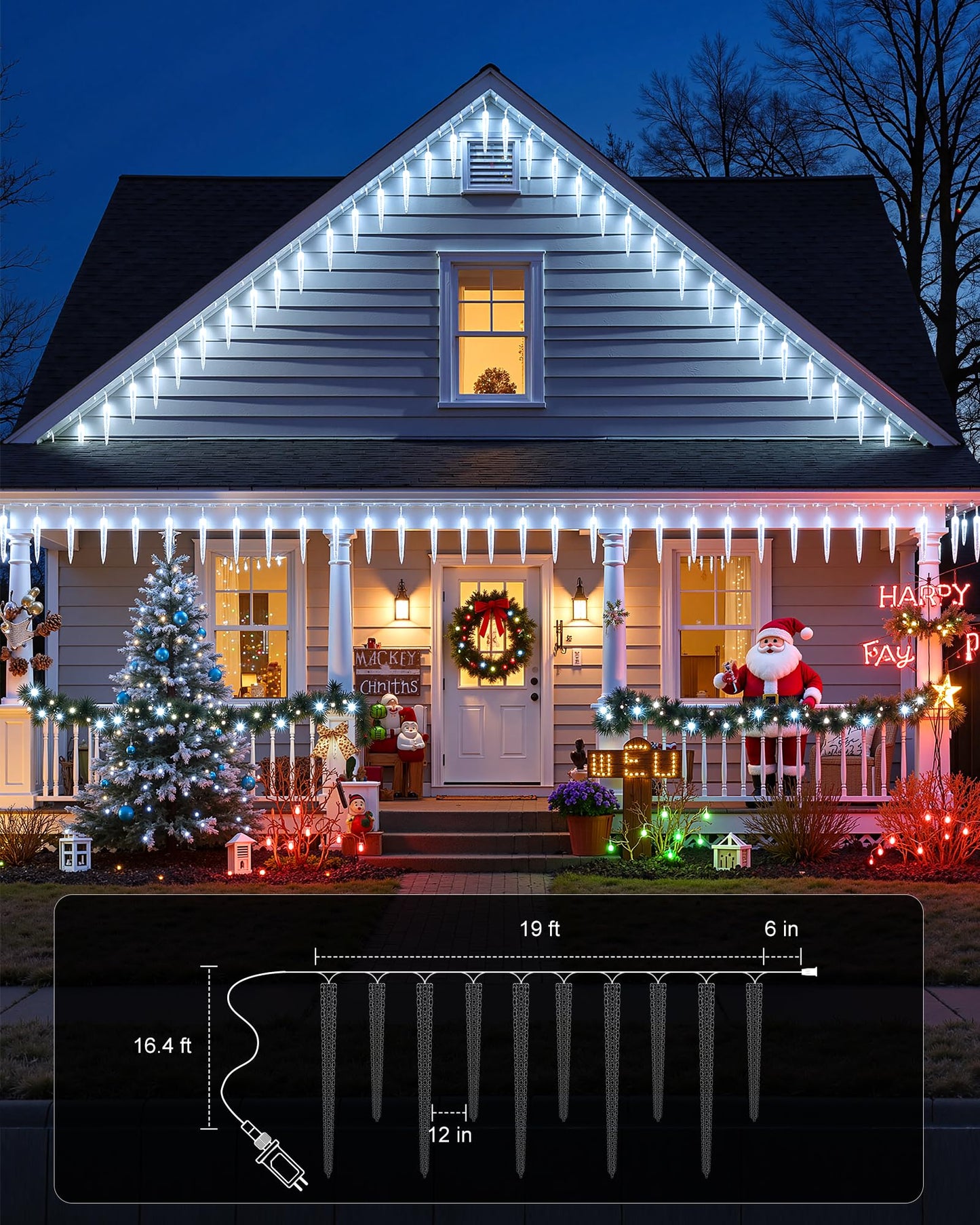 Brightown Icicle Lights Outdoor 20ft with Remote - 20 Tubes 100 LED Iced Tube Christmas Lights, Waterproof Icicle Decor Outdoor Indoor for Tree Patio Roof Holiday Decor, Cool White