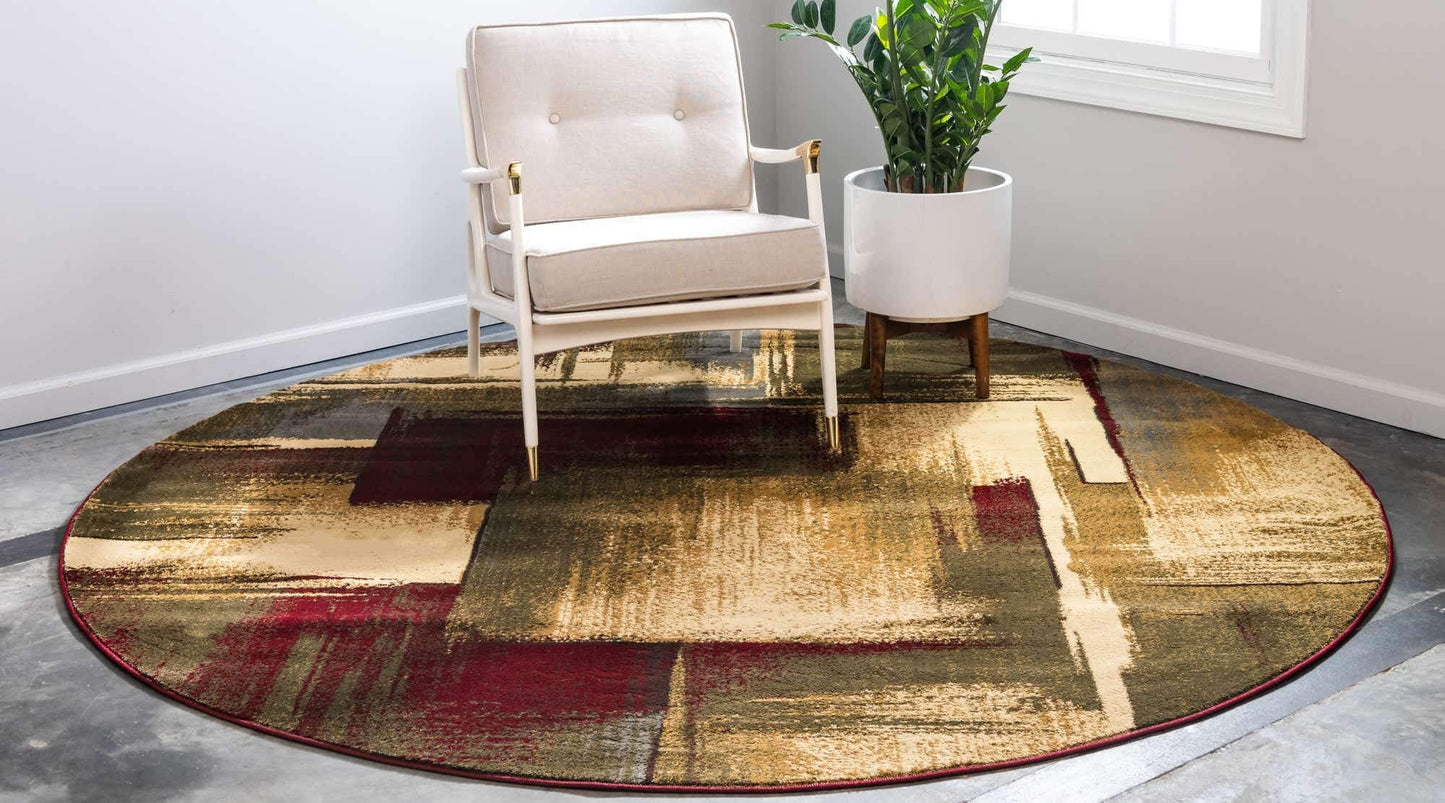 Unique Loom Barista Collection Area Rug - Timor (4' 1" Round, Multi/ Red)