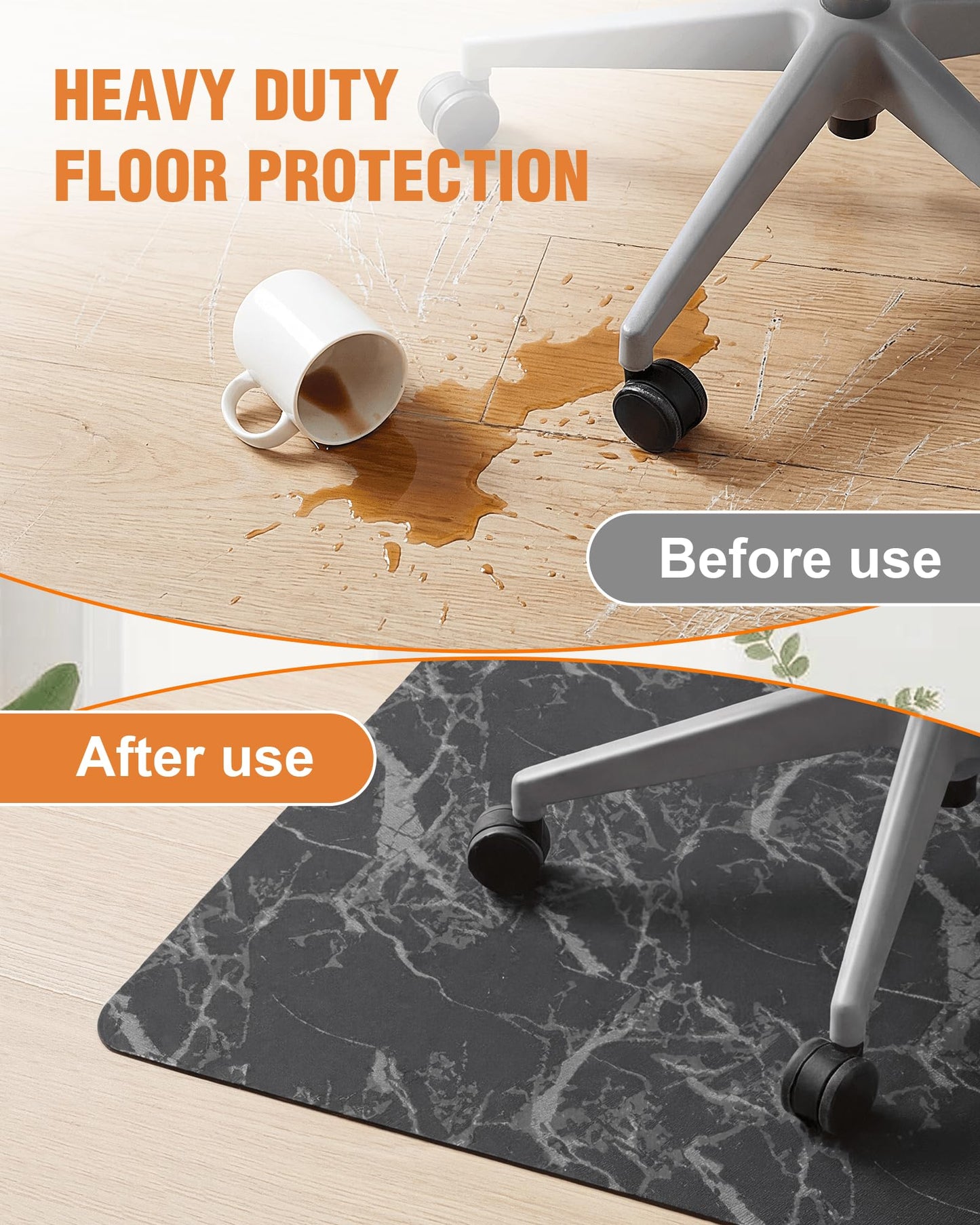 Carvapet Luxury Carrara Marble Office Chair Mat for Hardwood Floor - 36x48 Inch Acoustic Noise-Dampening Desk Carpet, Smooth Glide Heavy Duty Floor Protector for Rolling Computer Gaming Chairs
