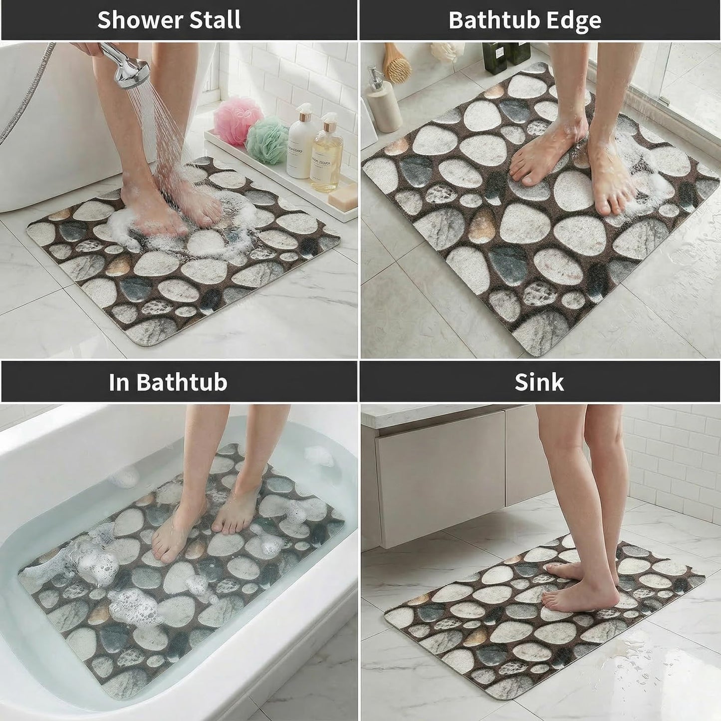 Square Shower Mat Non Slip, 24 x 24 Inch Soft PVC Loofah Shower Mats for Wet Area, Foot Scrubber Anti Slip Bathmat with Drain, Quick Drying Easy Cleaning Bath Mat for Tub, Bathroom
