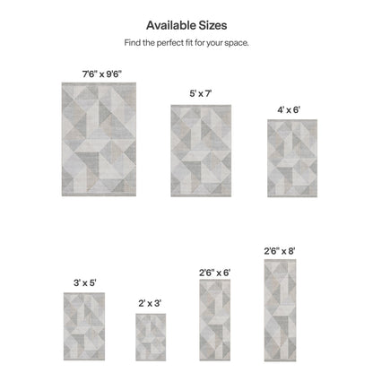 ReaLife Rugs Machine Washable Area Rug - Living Room Bedroom Bathroom Kitchen Entryway Office - Padded Low Pile Stain Resistant Premium - Modern Geometric Contemporary - Miles - Beige 5' x 7'