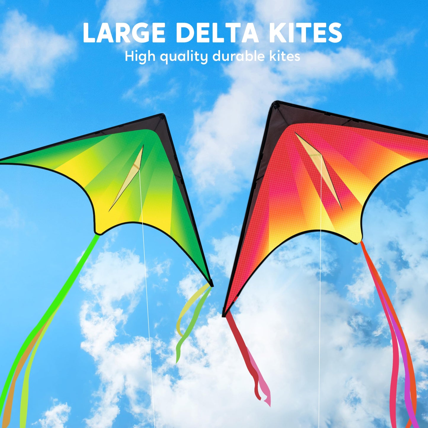 JOYIN Large Delta Kite Red, Green and Purple, Easy to Fly Huge for Kids and Adults with 262.5ft String, Large Delta Beach Kite for Outdoor Games and Activities