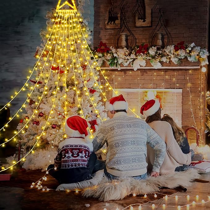 Christmas String Lights Outdoor Decoration 317 LED Star Fairy String Lights 8 Modes & Waterproof for Party Wedding Patio Yard New Year Holiday Indoor Outdoor - Warm White