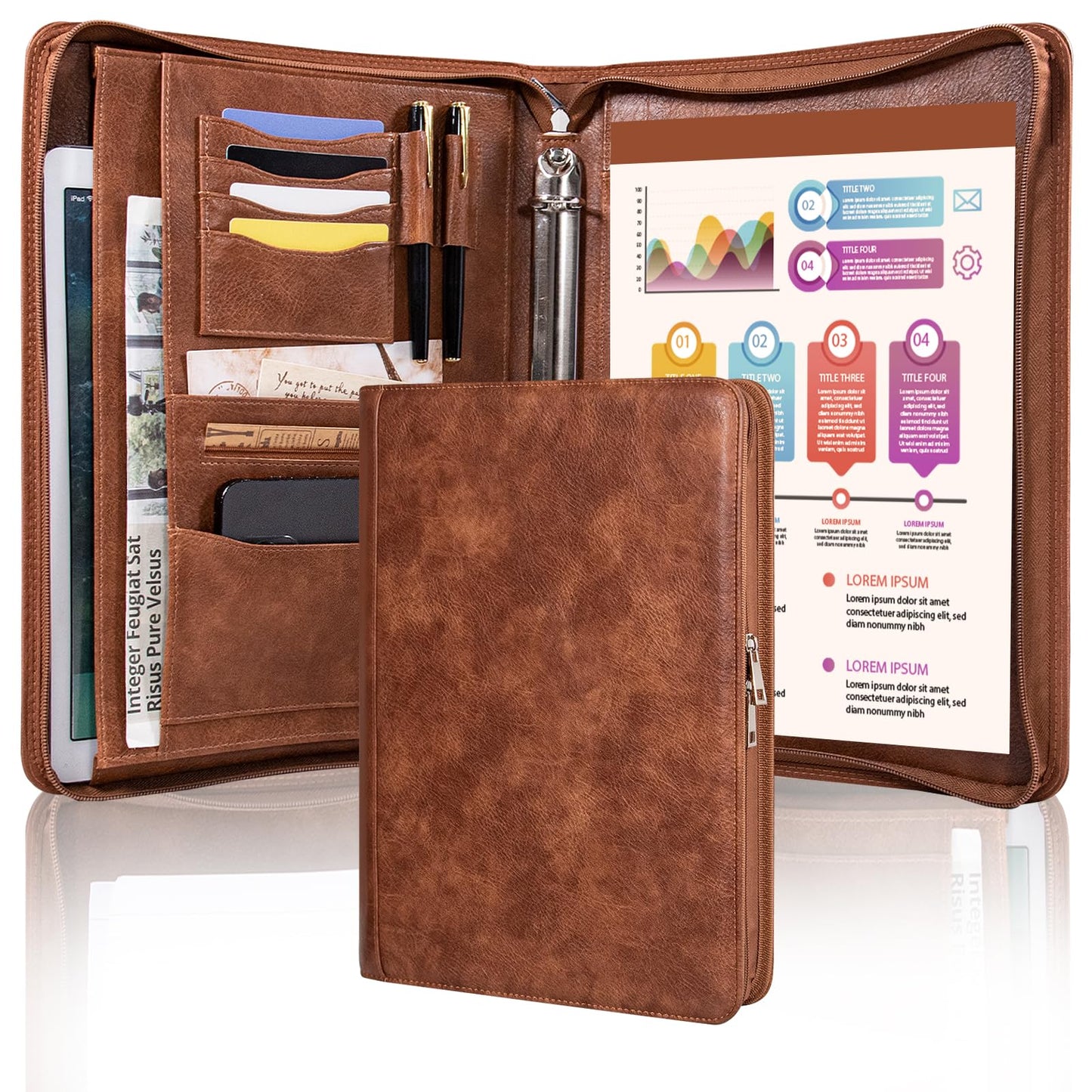 Calfinder 3 Ring Portfolio Binder with Zipper,Leather Portfolio for Men,Padfolio for Women,Professional Business Portfolio Organizer for Resume/Interview, A4 Letter Document Organizer