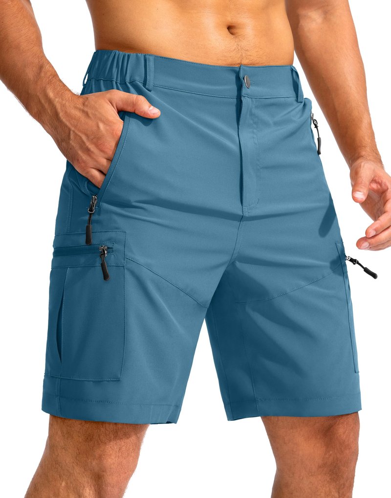 Pudolla Men's Hiking Cargo Shorts 9" Lightweight Outdoor Work Shorts for Men Travel Golf Camping Casual with 5 Zipper Pockets(Sea Blue X-Large)