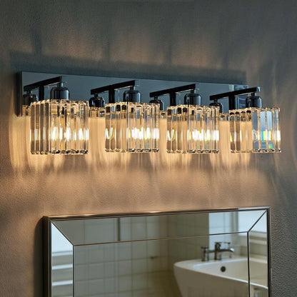 LKHF Brushed Chrome Crystal Bathroom Vanity Light, 4-Light Modern Bathroom Lighting Fixtures Over Mirror,Chrome Wall Sconce Light Fixtures with Square Shade