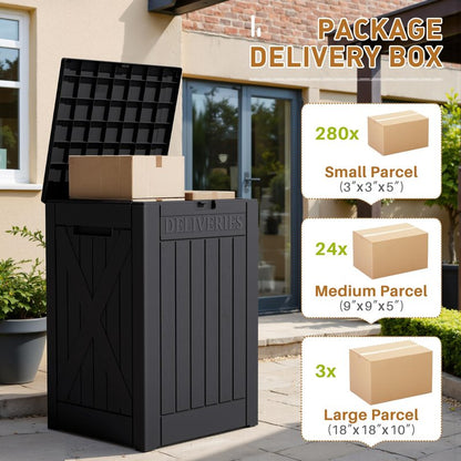 Devoko 48 Gallon Package Delivery Box Outdoor Secure Lockable, Waterproof Deck Box PP Material Storage Container for Porch, Deck (Black, 48 Gallon)