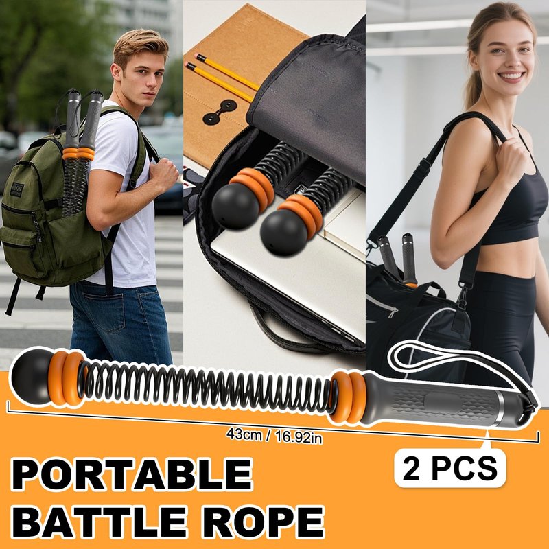 2PCS Adjustable Weighted Ropeless Battle Ropes, Heavy Duty Cordless Battle Rope for HIIT & Cardio Full-Body Workout Tool with Non-Slip Spiral Handles, Home Gym Equipment for Women & Men (Black)