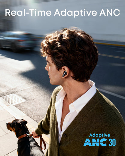 Soundcore Liberty Buds by Anker, Semi-in-Ear Design, Removable Ear Fins, Real-Time Adaptive Noise Cancelling, Fast Charging, Wireless Bluetooth Earbuds,Translation Earbuds, 30H Playtime