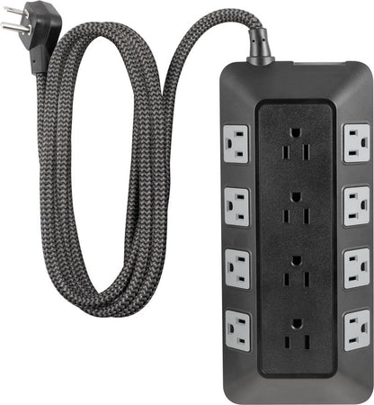 GE UltraPro Adapt 12-Outlet Surge Protector, 6ft Braided Heavy Duty Extension Cord, Flat Plug Power Strip, 3540 Joules, Black, 74542