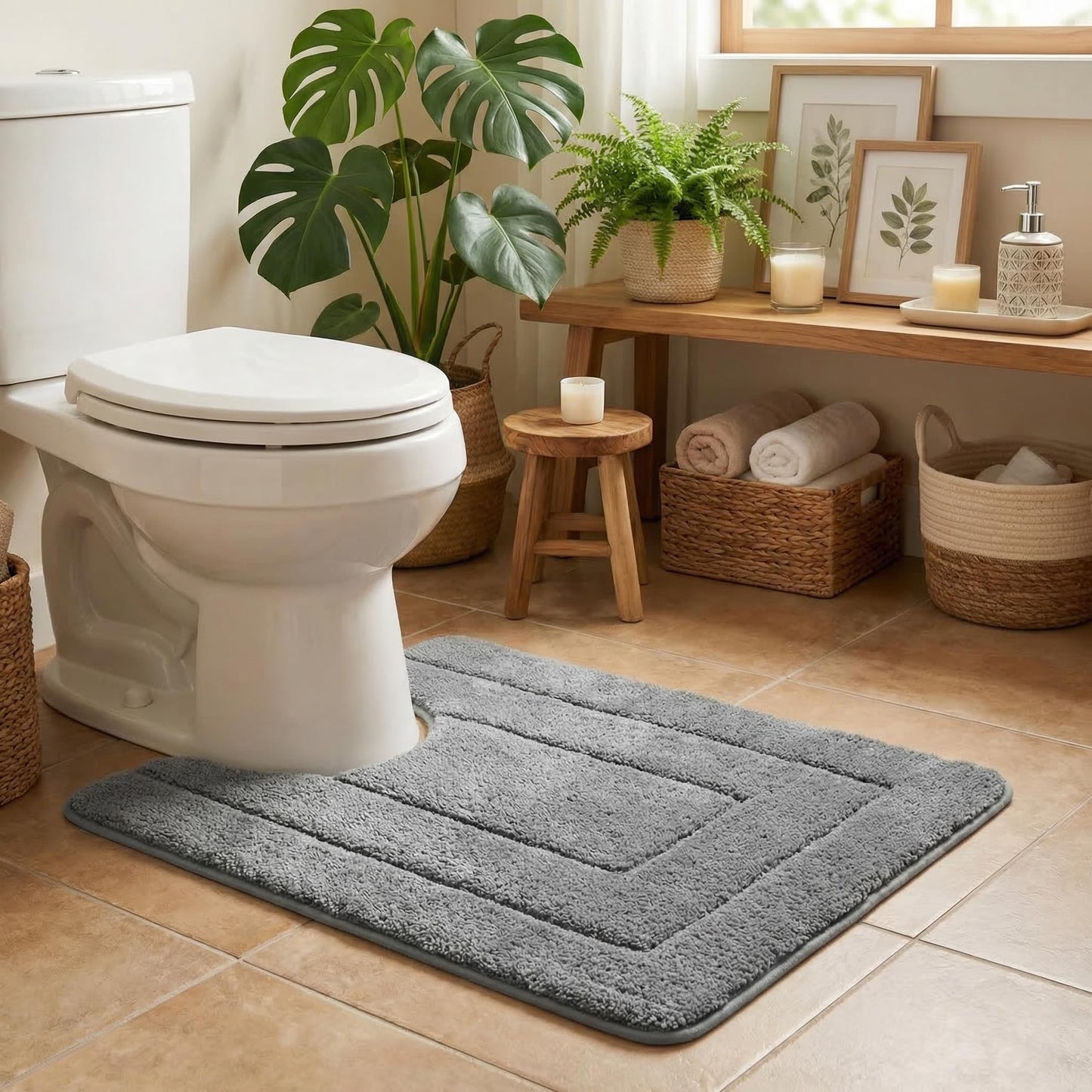 GRANNY SAYS Bathroom Toilet Rugs U Shaped, Bath Mats for Bath, Bathroom Rugs Non Slip Washable, Absorbent Microfiber Toilet Mat, Soft Plush Shaggy Bath Carpet, 20" x 24", Deep Gray