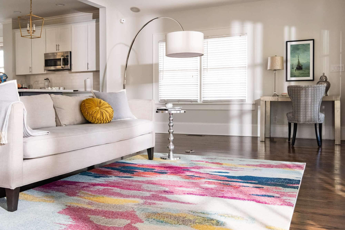 Unique Loom Estrella Collection Light Colors, Abstract, Modern, Vibrant Area Rug (3' 3 x 5' 3 Rectangular, Pink/Ivory)