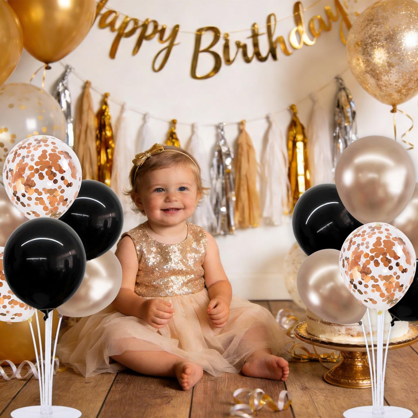 TONIFUL 4 Set Black Champagne Gold Balloon Centerpieces for Table,Balloon Stand Kit for Women Bachelorette Party Party Decor,Birthday Decorations,Bridal Shower,Graduation Decorations 2026,Retirement