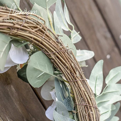Floroom Floral Wreath, 18" Artificial White Magnolia Wreath for Front Door Wedding Decorations Wall Decor