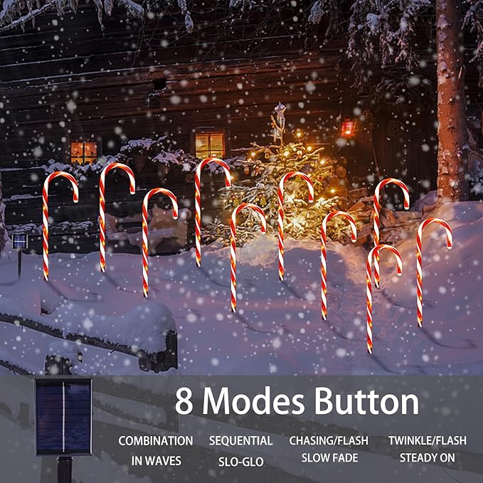 Christmas Decorations, 20 Pcs Christmas Candy Cane Lights, 21'' Solar Pathway Lights with 8 Lighting Modes, Waterproof Garden Lights for Outdoor Christmas Patio Yard Walkway Decorations