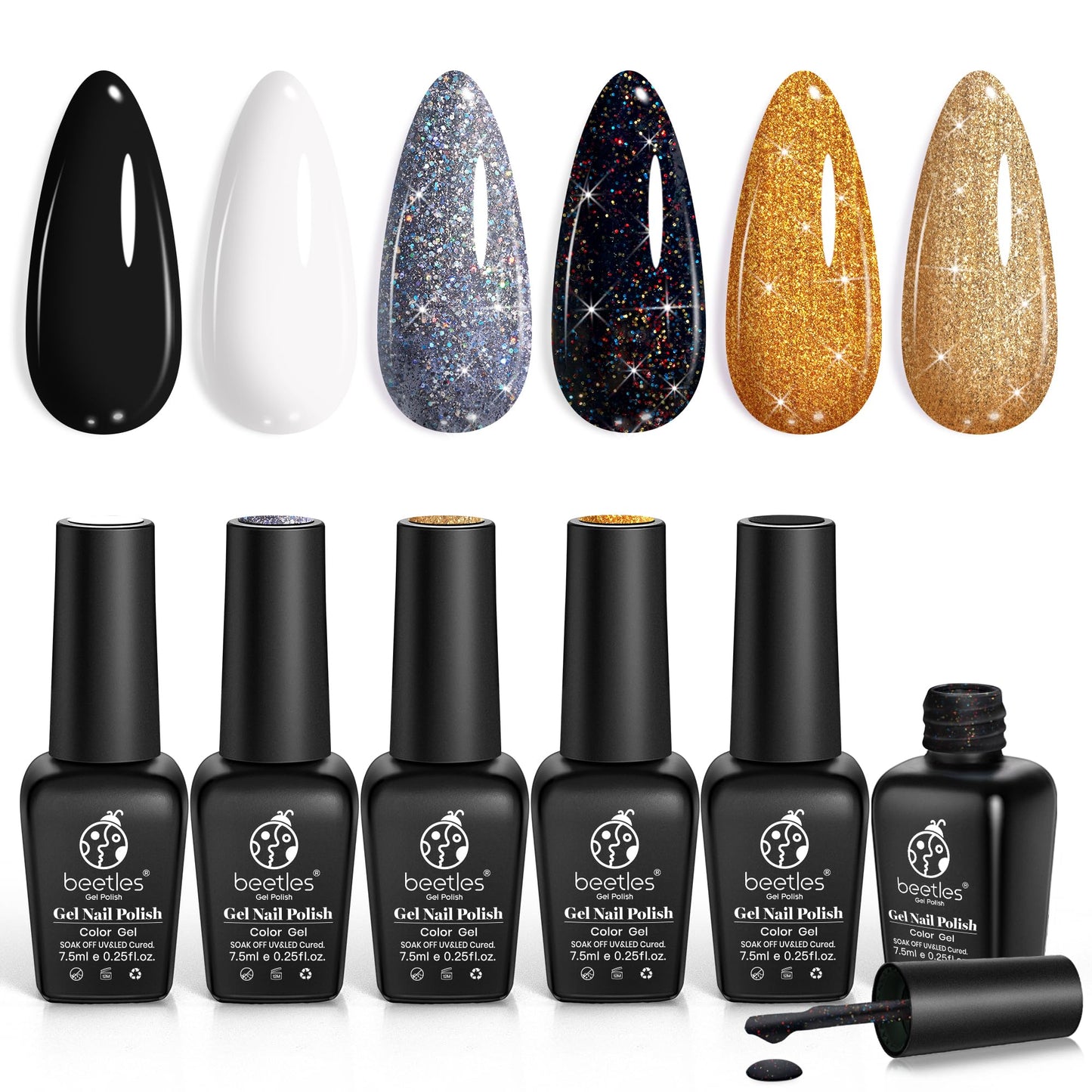 Beetles Cat Eye Gel Nail Polish Set, 6 Colors Glitter Red Pink Shiny Brown Burgundy Purple Blue Green Magnetic Effect Sparkle Stunning Nail Gel Polish Kit Soak Off UV Manicure Gifts for Women