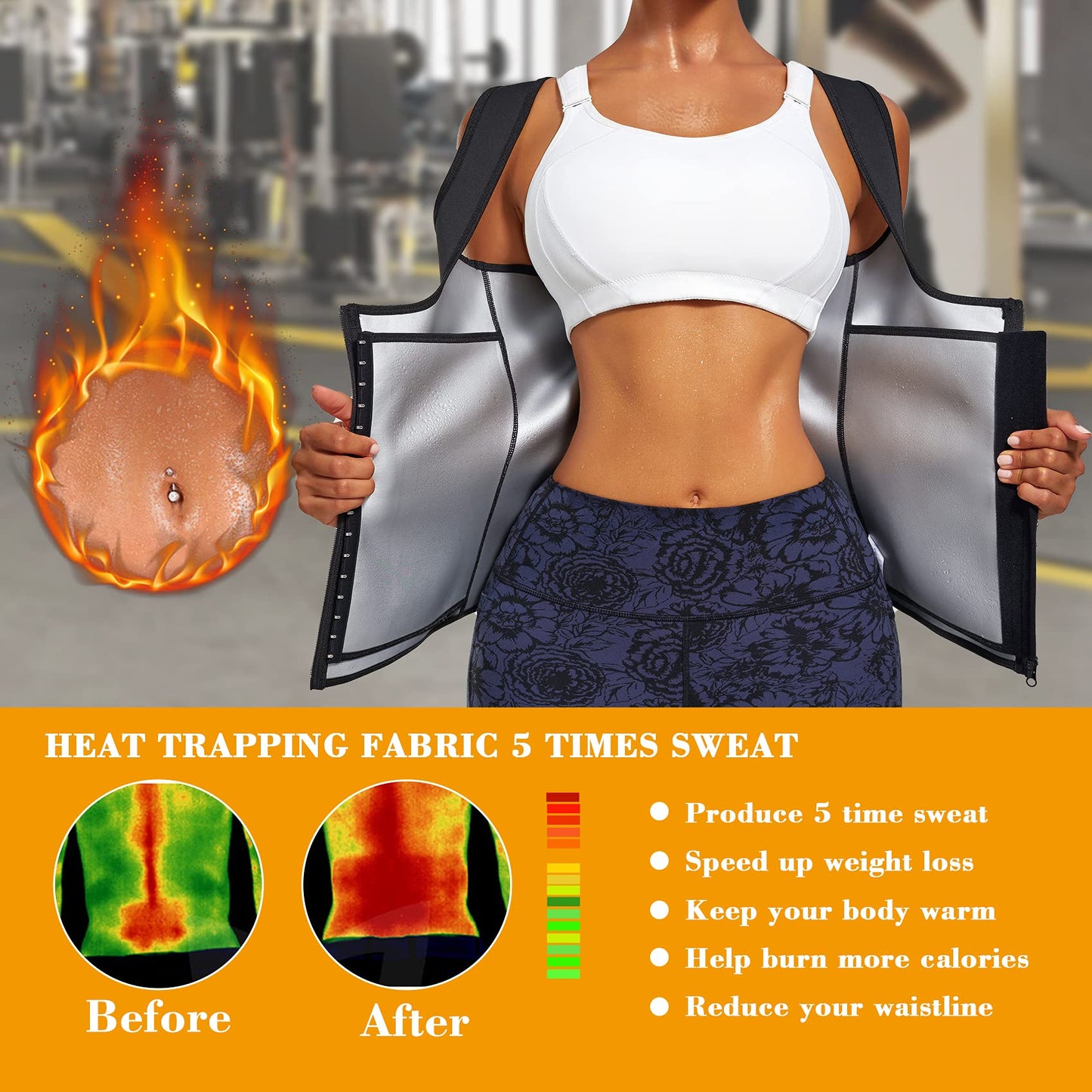 LANCS Women Waist Trainer Vest Sauna Suit Zipper Cincher Body Shaper Corset Sweat Vest Slimming Workout Tank Tops (Black, Small)
